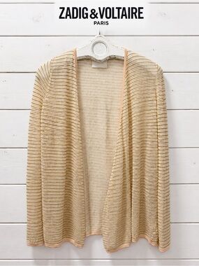 Zadig & Voltaire Daphnee Fishnet Cardigan – Beige / Pink / Gold – Size S